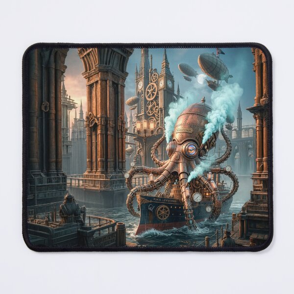Item preview, Steampunk Mechanical Octopus Attack Kraken Ship Art designed and sold by dougkeder.