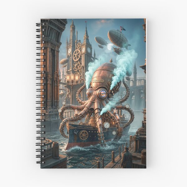 Item preview, Steampunk Mechanical Octopus Attack Kraken Ship Art designed and sold by dougkeder.