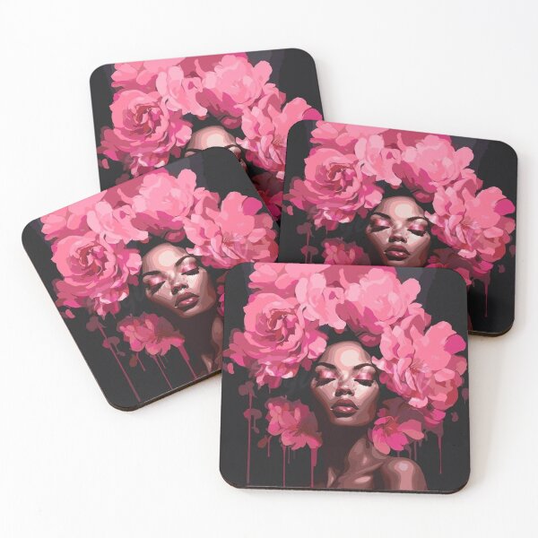 Item preview, Pink Floral Portrait Black Woman Art designed and sold by EatPrayLive.