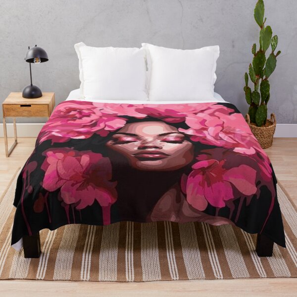 Item preview, Pink Floral Portrait Black Woman Art designed and sold by EatPrayLive.