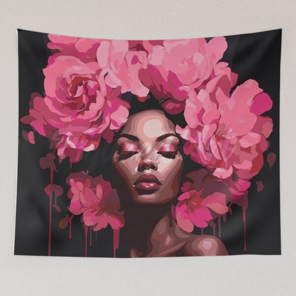 Item preview, Pink Floral Portrait Black Woman Art designed and sold by EatPrayLive.
