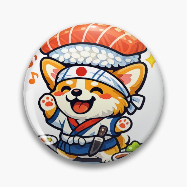 Item preview, Kawaii Sushi Chef Corgi Balancing Giant Salmon Nigiri – Cute Japanese Food Anime Sticker designed and sold by kawaii animal store (in Japan).
