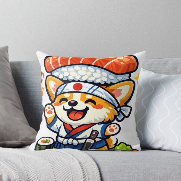 Item preview, Kawaii Sushi Chef Corgi Balancing Giant Salmon Nigiri – Cute Japanese Food Anime Sticker designed and sold by kawaii animal store (in Japan).