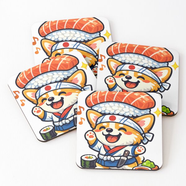 Item preview, Kawaii Sushi Chef Corgi Balancing Giant Salmon Nigiri – Cute Japanese Food Anime Sticker designed and sold by kawaii animal store (in Japan).