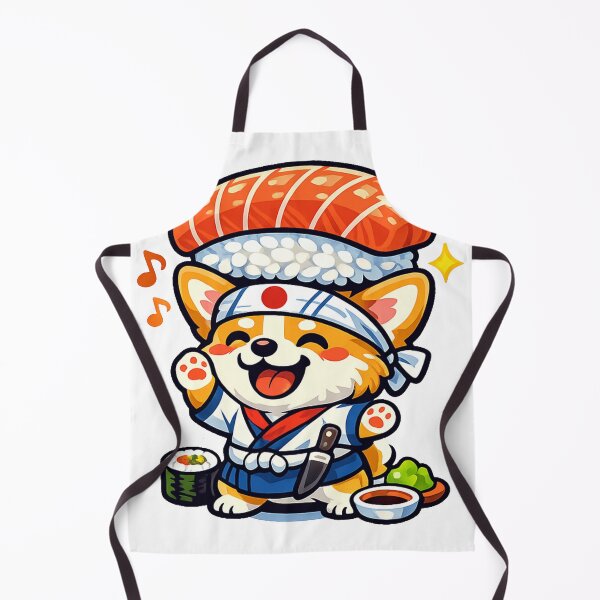 Item preview, Kawaii Sushi Chef Corgi Balancing Giant Salmon Nigiri – Cute Japanese Food Anime Sticker designed and sold by kawaii animal store (in Japan).