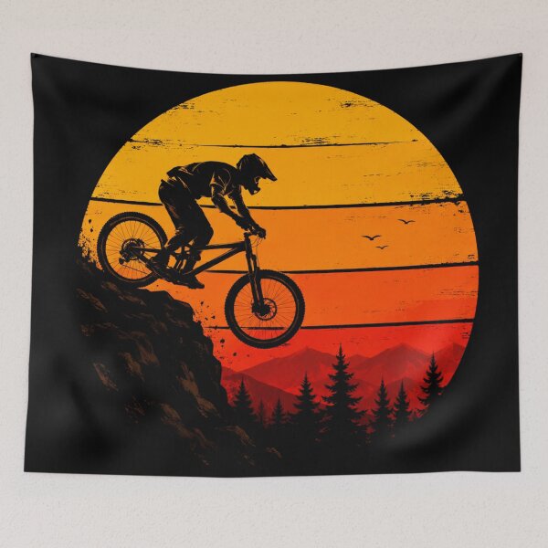 Item preview, Vintage Mountain Bike Sunset Wall Art | Downhill MTB Rider Silhouette | Mountain Biking Adventure Poster | Cyclist Gift designed and sold by AbstractAuraArt.