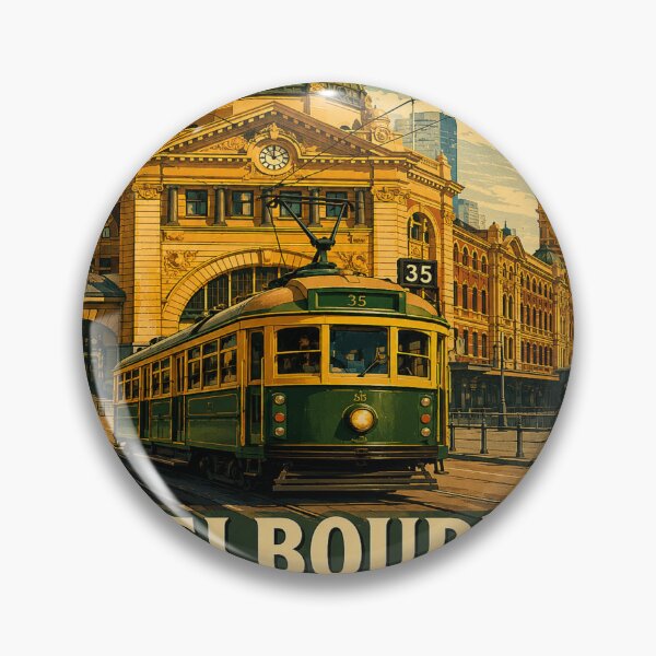 Item preview, Melbourne Flinders Street & Heritage Tram Vintage Travel Poster | Retro Australia City Landmark designed and sold by Globalcitytees.