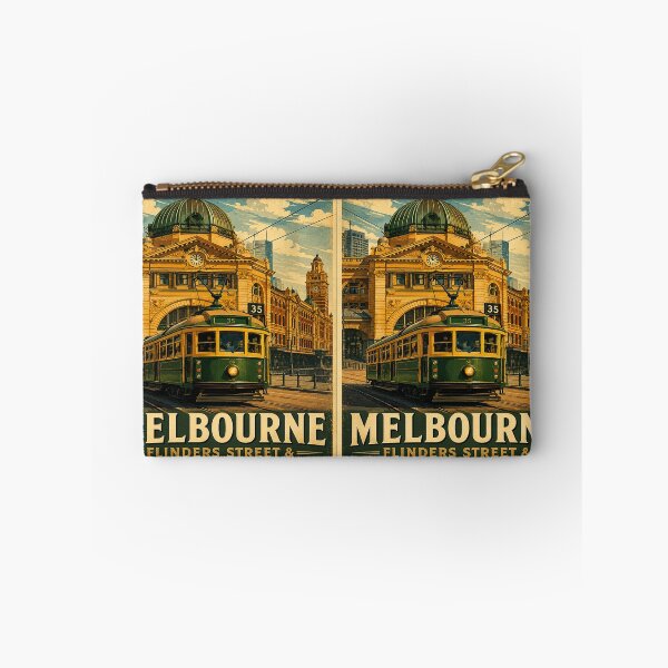 Item preview, Melbourne Flinders Street & Heritage Tram Vintage Travel Poster | Retro Australia City Landmark designed and sold by Globalcitytees.