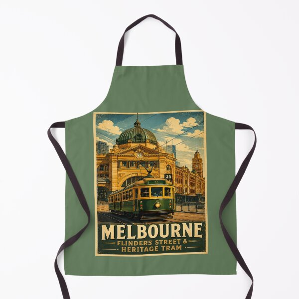 Item preview, Melbourne Flinders Street & Heritage Tram Vintage Travel Poster | Retro Australia City Landmark designed and sold by Globalcitytees.