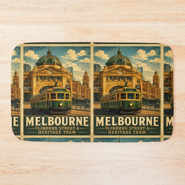 Item preview, Melbourne Flinders Street & Heritage Tram Vintage Travel Poster | Retro Australia City Landmark designed and sold by Globalcitytees.