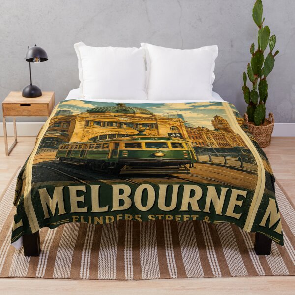 Item preview, Melbourne Flinders Street & Heritage Tram Vintage Travel Poster | Retro Australia City Landmark designed and sold by Globalcitytees.