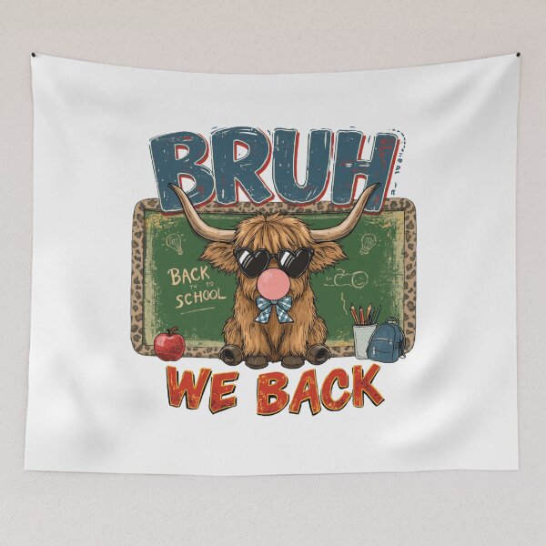 Item preview, Bruh We Back Highland Cow School Typography designed and sold by Oddifys.