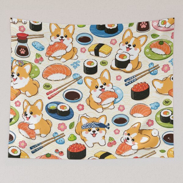 Item preview, Kawaii Corgi Sushi Seamless Pattern | Cute Japanese Food Wrapping Paper Design designed and sold by kawaii animal store (in Japan).