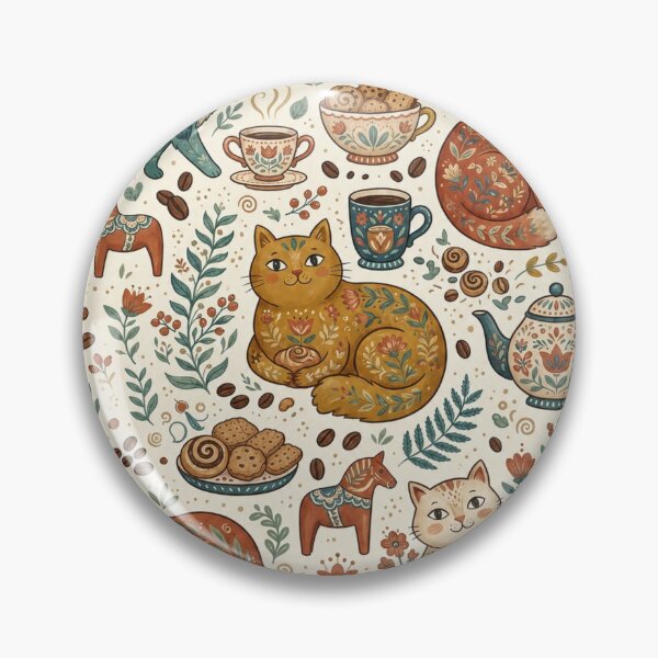 Item preview, Cozy Folk Art Cats Coffee Pattern designed and sold by Iampoji.