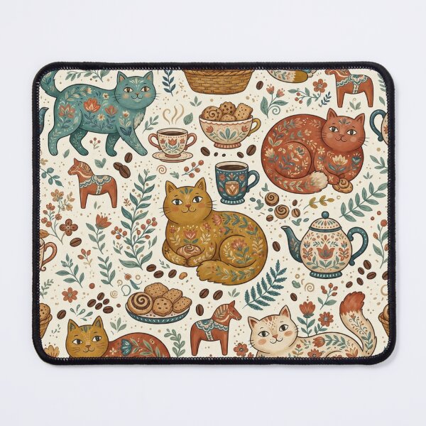 Item preview, Cozy Folk Art Cats Coffee Pattern designed and sold by Iampoji.
