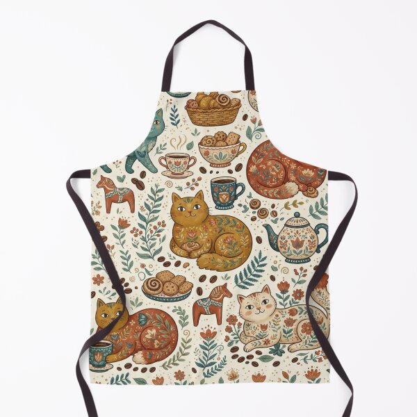 Item preview, Cozy Folk Art Cats Coffee Pattern designed and sold by Iampoji.