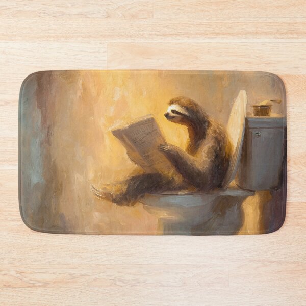 Item preview, Sloth reading newspaper on the toilet - Funny bathroom decor designed and sold by monchie.