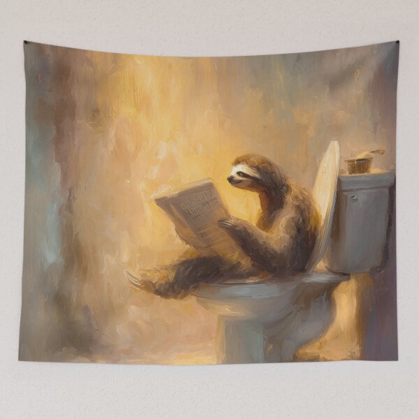 Item preview, Sloth reading newspaper on the toilet - Funny bathroom decor designed and sold by monchie.