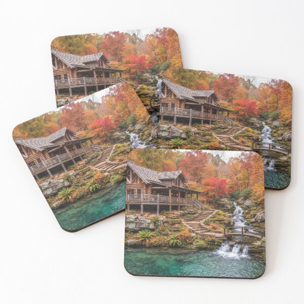 Item preview, Autumn Stream Sanctuary - Cozy Mountain Cabin Art Print designed and sold by BlareBlare.