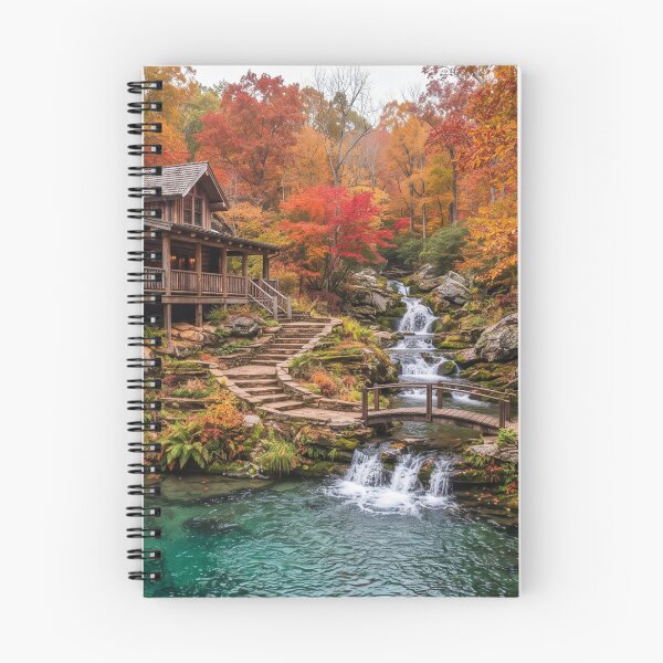 Item preview, Autumn Stream Sanctuary - Cozy Mountain Cabin Art Print designed and sold by BlareBlare.