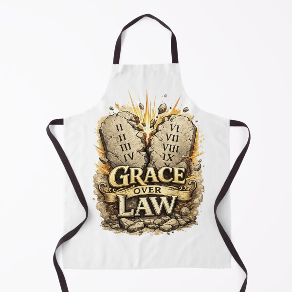 Item preview, Grace over Law typography with broken stone tablets designed and sold by DVerse Studio.
