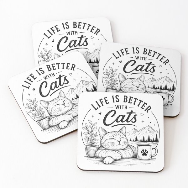 Item preview, Life Is Better With Cats | Minimalist Cat Line Art T-Shirt designed and sold by DMQ-Designs.