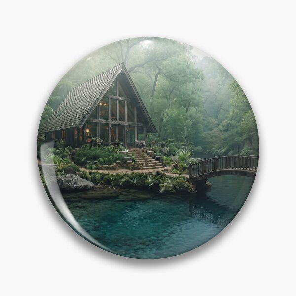 Artikelvorschau, Deep Forest Hideaway, Moody A-Frame Cabin and River Bridge entworfen und verkauft von BlareBlare.
