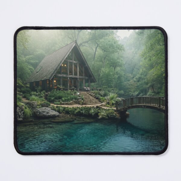 Item preview, Deep Forest Hideaway, Moody A-Frame Cabin and River Bridge designed and sold by BlareBlare.