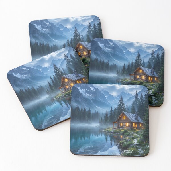 Item preview, Moonlit Alpine Lake Mountain Sanctuary Cabin designed and sold by Itsheartshop.