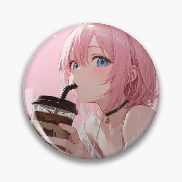 Item preview, Cute Anime Cat Girl Drinking Iced Coffee - Kawaii Neko Pink Hair Art designed and sold by BLUESKY11a.
