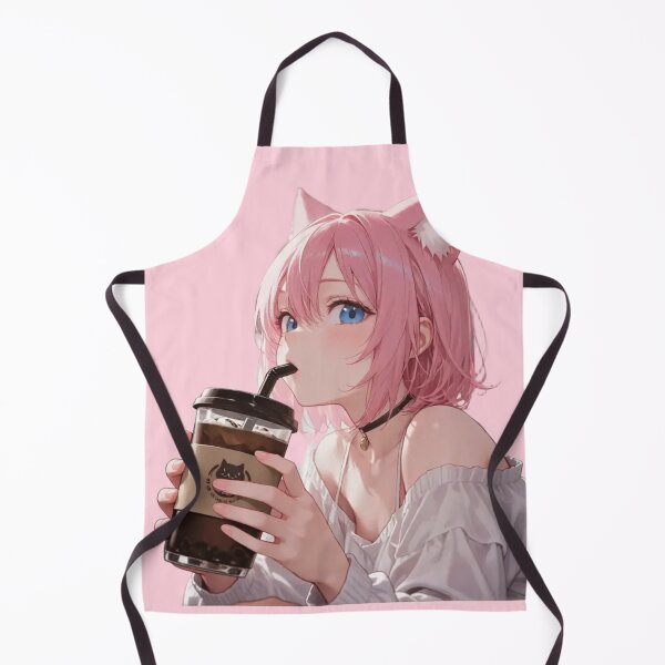 Item preview, Cute Anime Cat Girl Drinking Iced Coffee - Kawaii Neko Pink Hair Art designed and sold by BLUESKY11a.