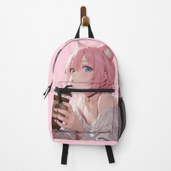 Item preview, Cute Anime Cat Girl Drinking Iced Coffee - Kawaii Neko Pink Hair Art designed and sold by BLUESKY11a.