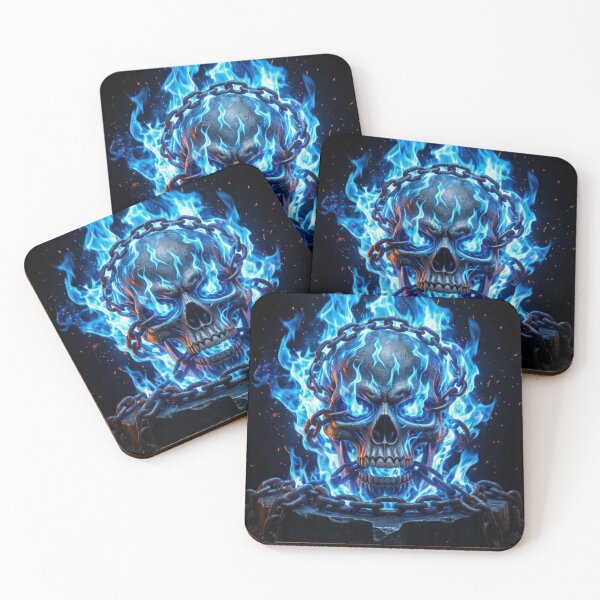 Item preview, ⁠Blue Flaming Skull with Chains Dark Art⁠ designed and sold by Phakkhawat.
