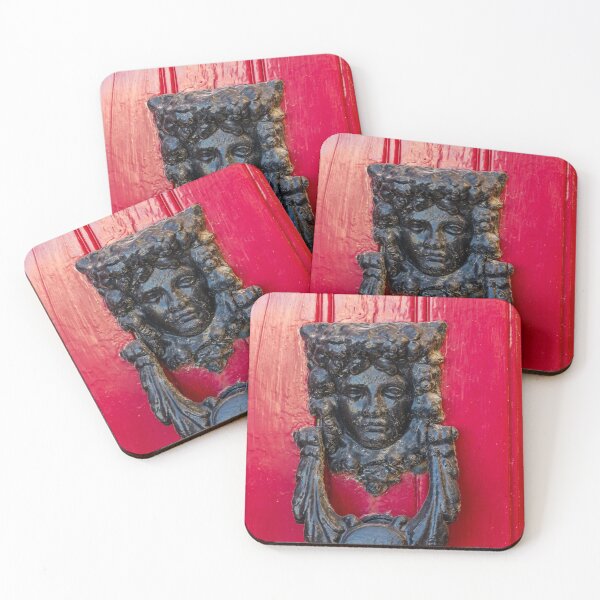 Item preview, Ornate Cast Iron Door Knocker With Classical Face On A Red Painted Wooden Door designed and sold by Nmallia.
