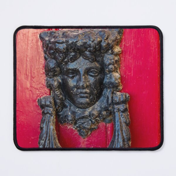 Item preview, Ornate Cast Iron Door Knocker With Classical Face On A Red Painted Wooden Door designed and sold by Nmallia.
