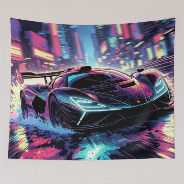 Item preview, Cyberpunk Hypercar in Neon Rain | Synthwave Supercar Vector Art designed and sold by Nexus Space.