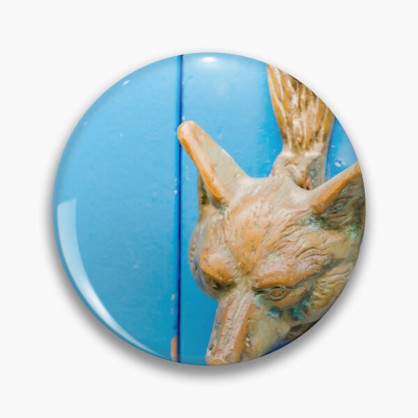 Item preview, Brass Fox Door Knocker On Bright Blue Wooden Door With Vintage Patina And Decorative Detail designed and sold by Nmallia.