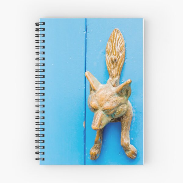 Item preview, Brass Fox Door Knocker On Bright Blue Wooden Door With Vintage Patina And Decorative Detail designed and sold by Nmallia.