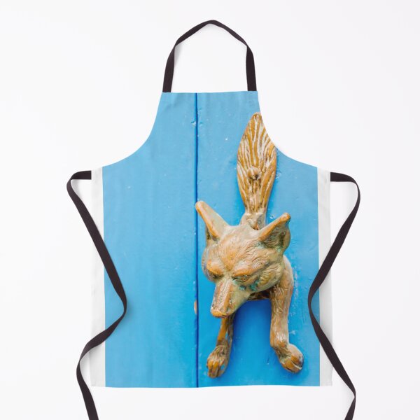 Item preview, Brass Fox Door Knocker On Bright Blue Wooden Door With Vintage Patina And Decorative Detail designed and sold by Nmallia.