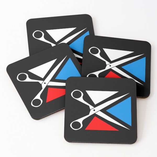 Item preview, A pair of scissors with pieces of fabric in three colors: white, blue, and red. designed and sold by yuretzius.