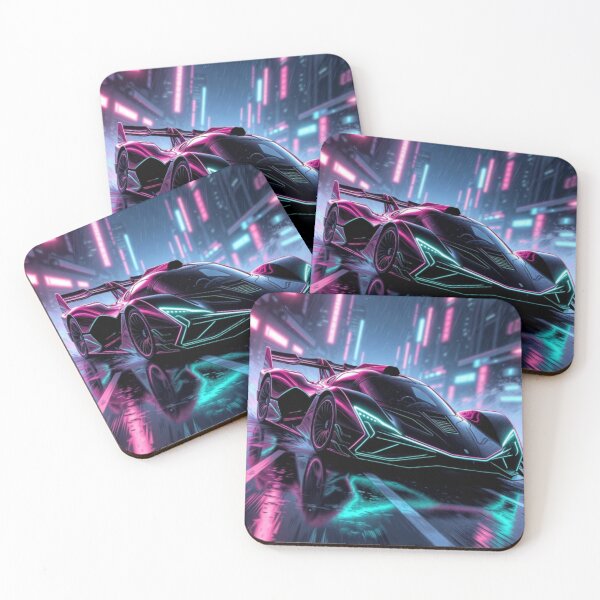 Item preview, Neon Cyber Hypercar | Futuristic Synthwave Supercar in the Rain designed and sold by Nexus Space.