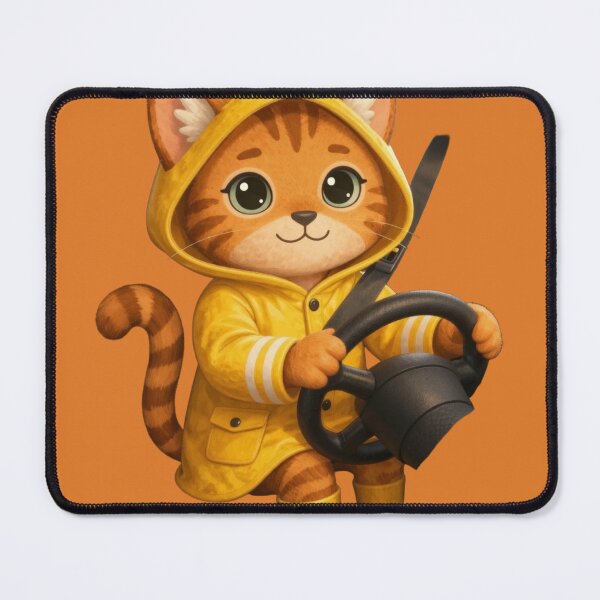 Item preview, Cute Driving Cat in Yellow Raincoat - Funny Orange Tabby Driver Art designed and sold by BLUESKY11a.