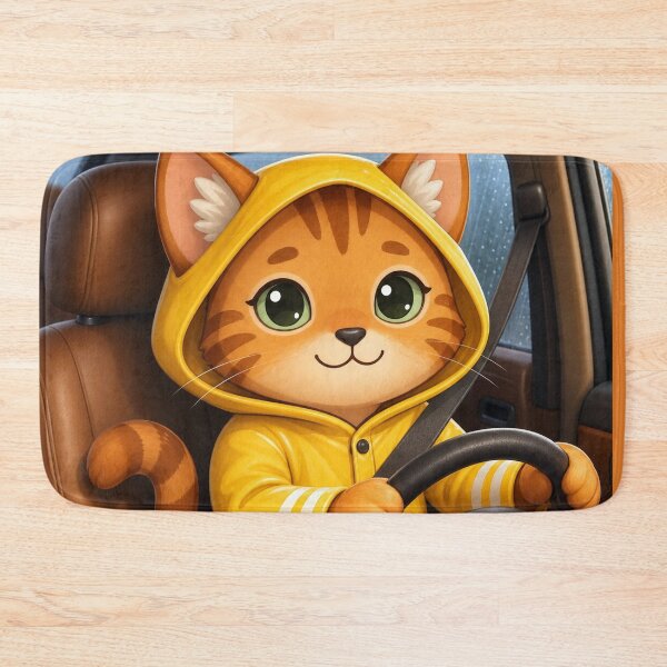 Item preview, Cute Driving Cat in Yellow Raincoat - Funny Orange Tabby Driver Art designed and sold by BLUESKY11a.