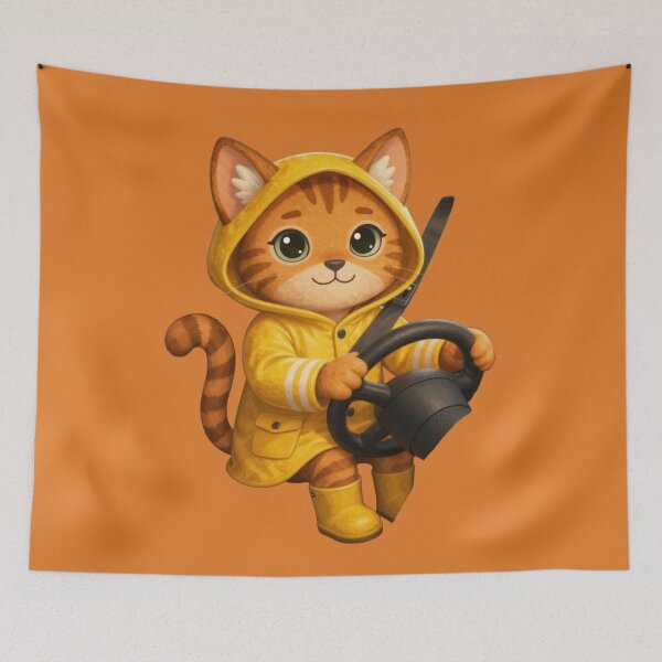 Item preview, Cute Driving Cat in Yellow Raincoat - Funny Orange Tabby Driver Art designed and sold by BLUESKY11a.