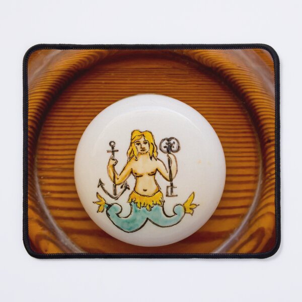 Item preview, Hand-Painted Mermaid Ceramic Door Knob On Rustic Wooden Door With Nautical Anchor Motif designed and sold by Nmallia.