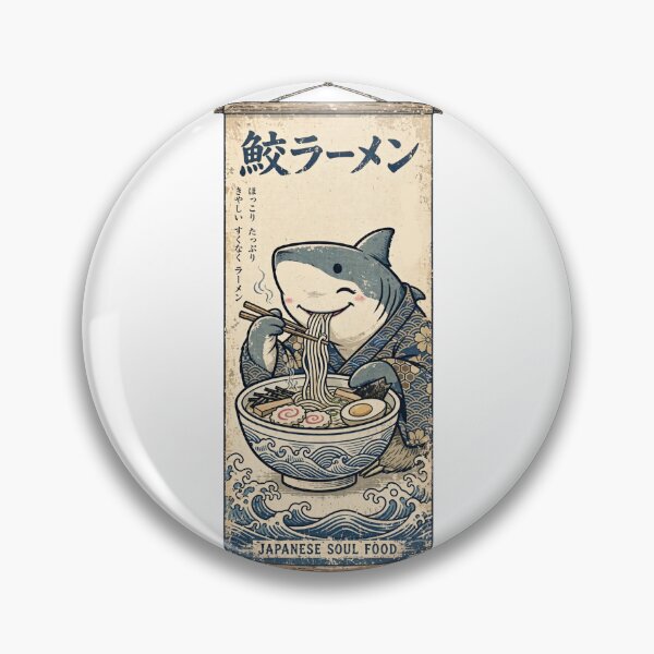 Item preview, Shark Eating Ramen Vintage Japanese Scroll Poster Japan Foodie Parody designed and sold by Yellowriversss.