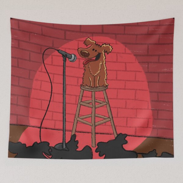 Item preview, Dog doing stand at comedy at an open mic night. designed and sold by BluluStudio.