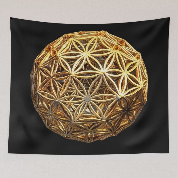 Item preview, Flower of Life Sphere Sacred Geometry | Metallic Gold 3D Geometric Ornament Design designed and sold by Emoji Emblems.