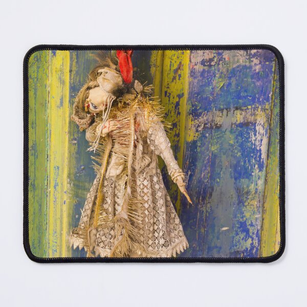 Item preview, Vintage Hanging Doll Talisman On Colorful Weathered Door With Red Ribbon And Lace designed and sold by Nmallia.