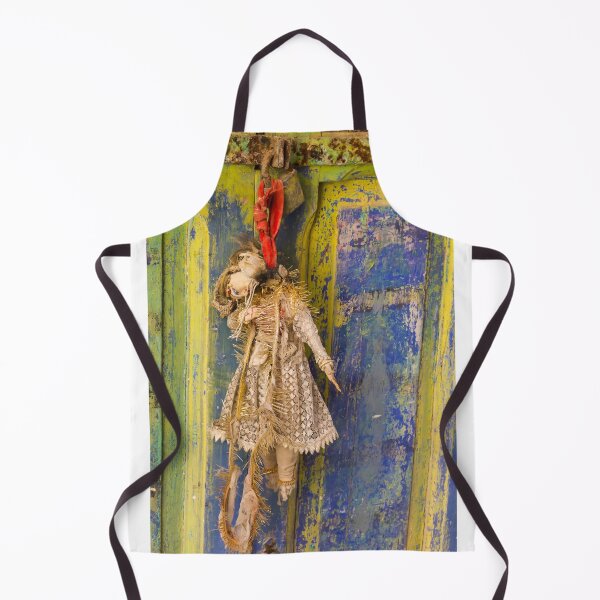 Item preview, Vintage Hanging Doll Talisman On Colorful Weathered Door With Red Ribbon And Lace designed and sold by Nmallia.